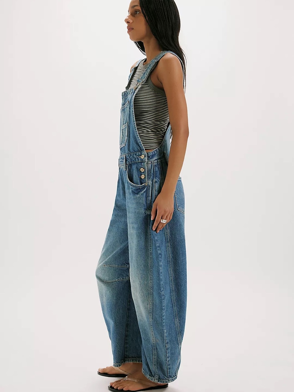 Free People Vintage Blue Wide-Leg Denim Overalls